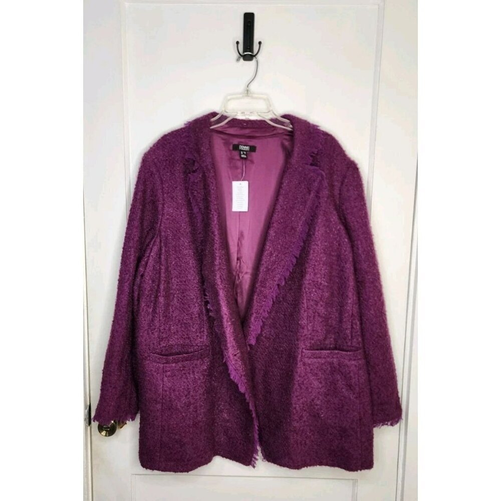 New Dennis Basso Blazer Womens 28W Purple Boucle Fringe Button Jacket Lined